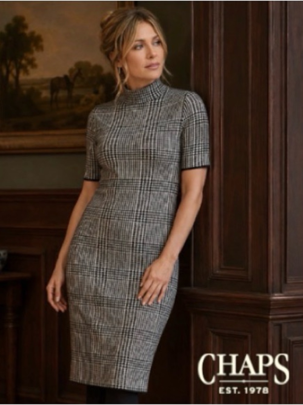 2X Ralph Lauren Plus CHAPS Glen Plaid Bodycon Sweater Dress with Stretch
